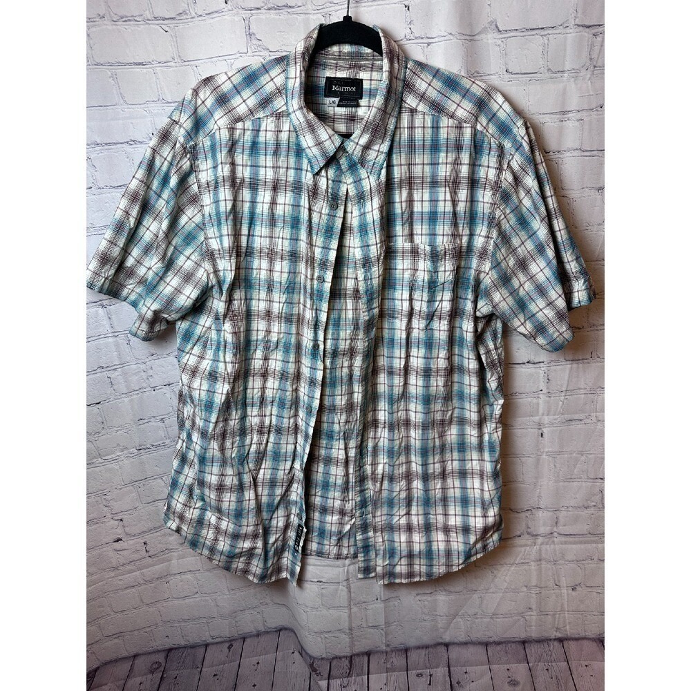 Marmot Plaid Button Down Short Sleeve Casual Shirt Outdoor L